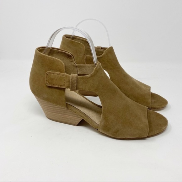 Eileen Fisher Suede Peep Toe Wedge Sandals - Picture 1 of 8